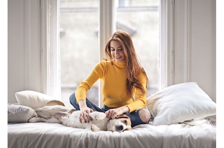 animal-beautiful-woman-bed-bedroom